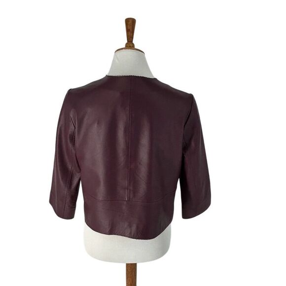 Ted Baker Morisr Zig Zag Edge Cropped Leather Jacket Burgundy, 2 / Small - Picture 9 of 13